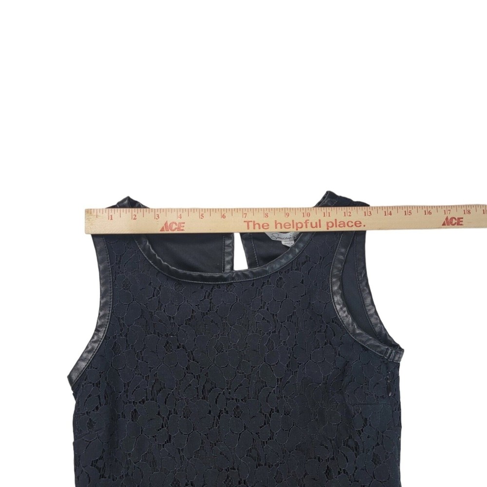 Speechless Black Lace Sleeveless Mini Dress Sz 5 keyhole back faux leather trim - Picture 13 of 16